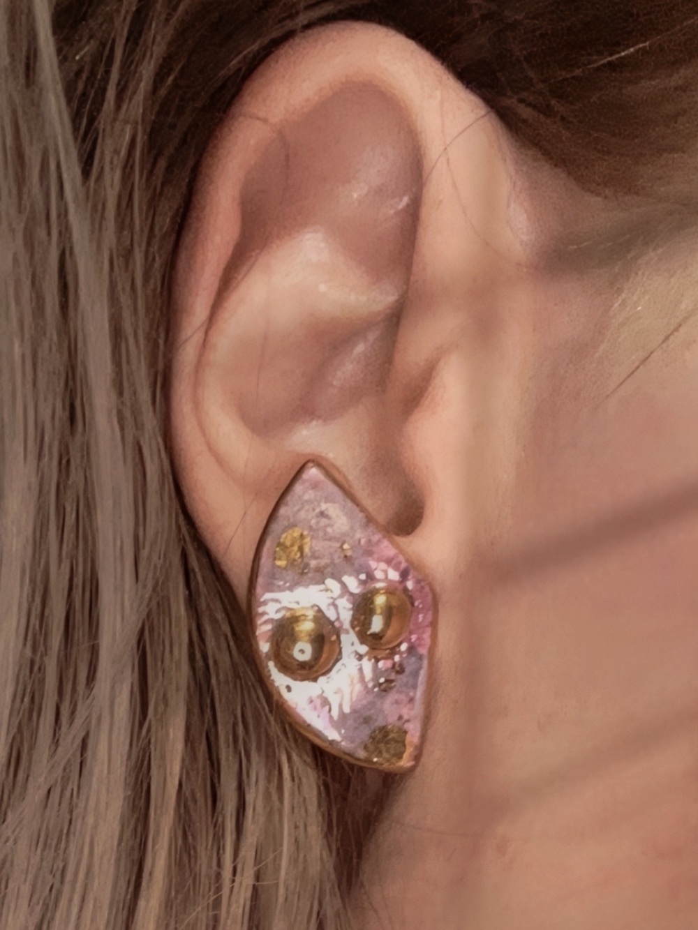 Vintage Porcelain Earrings by Marcia with a Metallic Purple and Gold finish